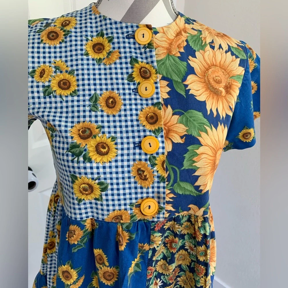 Patchwork sunflower midi dress size Small - Picture 2 of 5